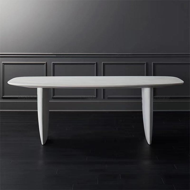 Rectangle White Indoor Dining Table Modern Dinette Table with Double Pedestal