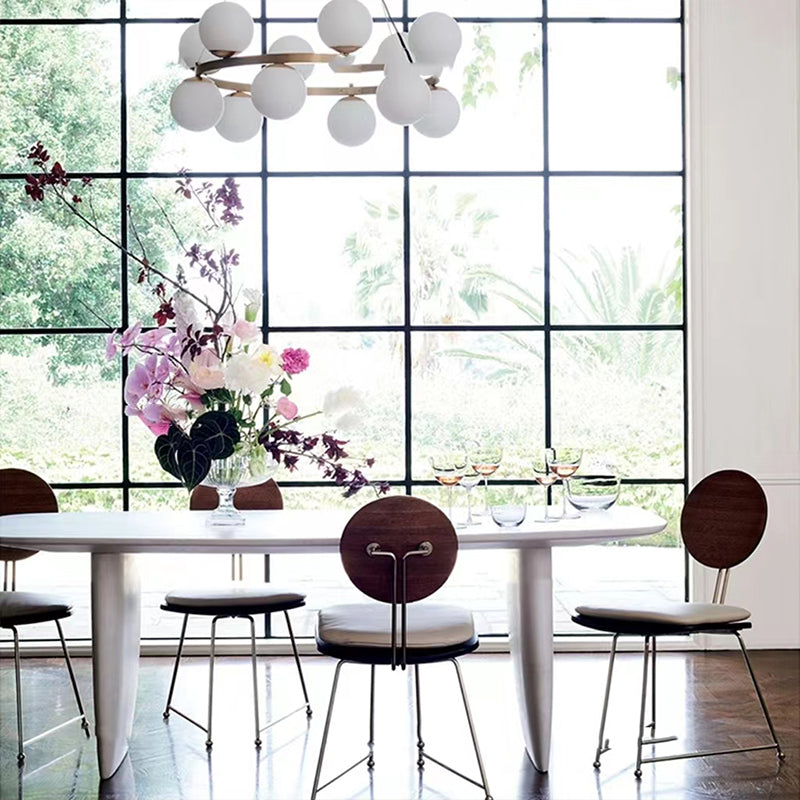 Rectangle White Indoor Dining Table Modern Dinette Table with Double Pedestal