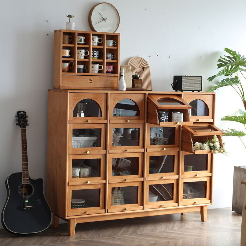 Modern Pine Sideboard Glass Doors Sideboard Cabinet for Dining Room