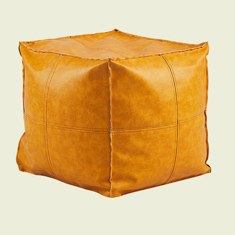 Modern Orange Pure Color Pouf PU Leather Water Resistant Pouf