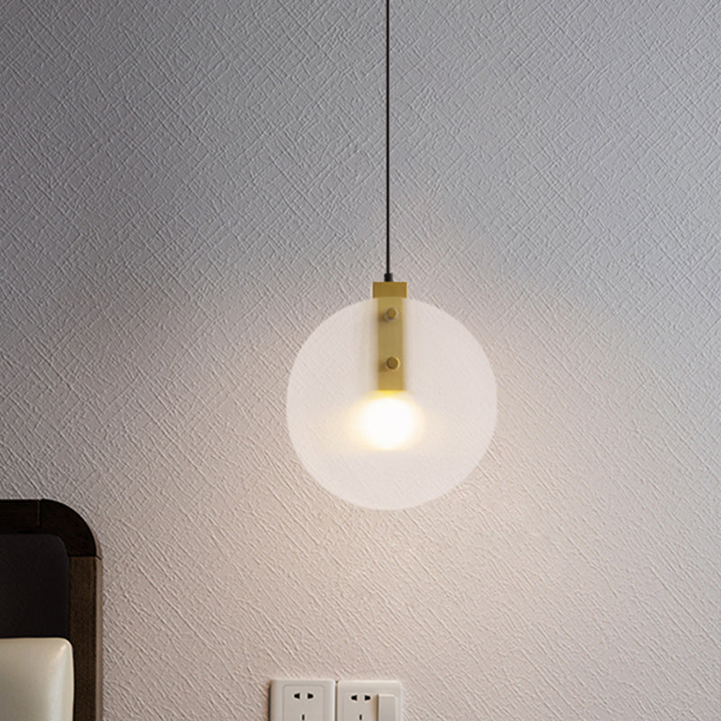 Dual Disc Bedroom Hanging Light White Textured Glass 1 Bulb Post Modern Pendant Lamp Fixture