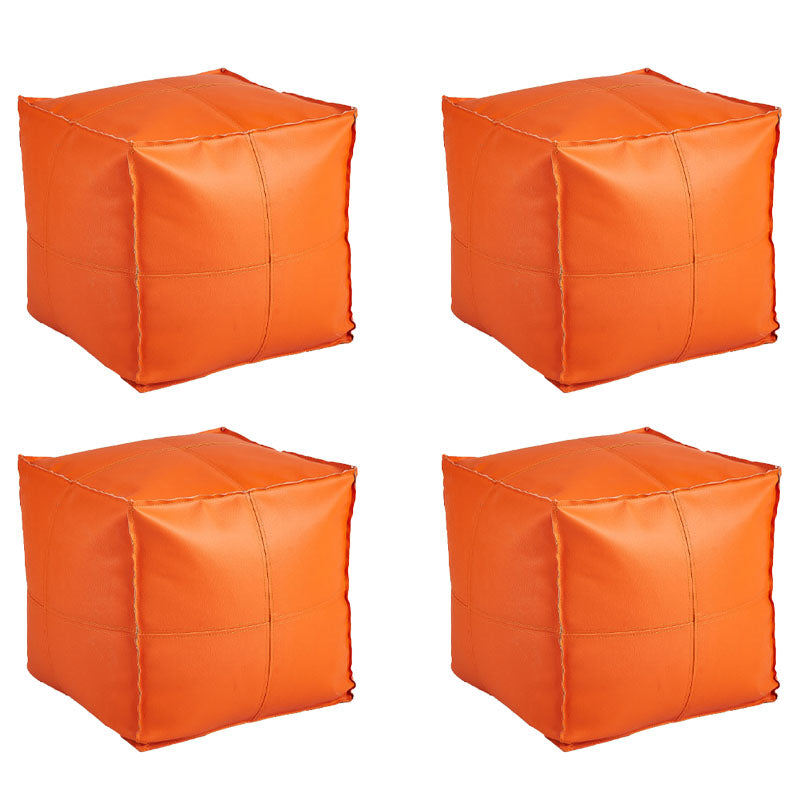 Modern Orange Pure Color Pouf PU Leather Water Resistant Pouf