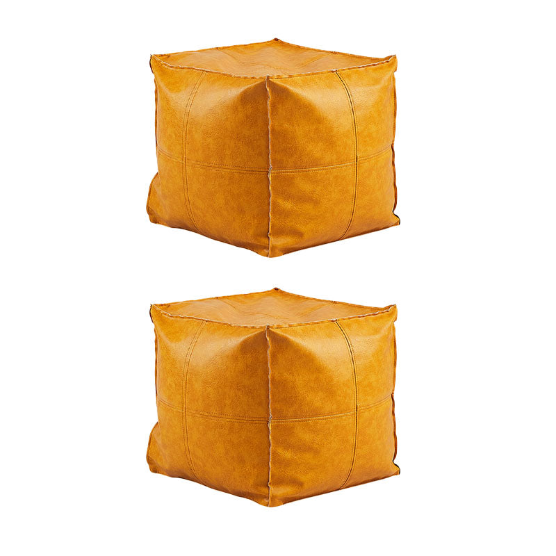 Modern Orange Pure Color Pouf PU Leather Water Resistant Pouf