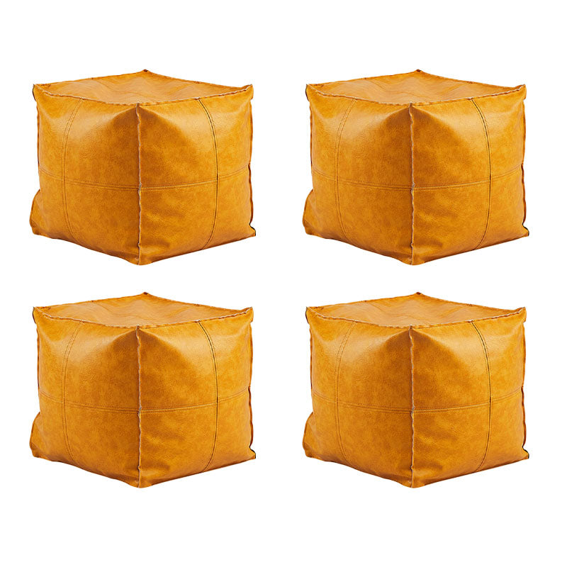 Modern Orange Pure Color Pouf PU Leather Water Resistant Pouf