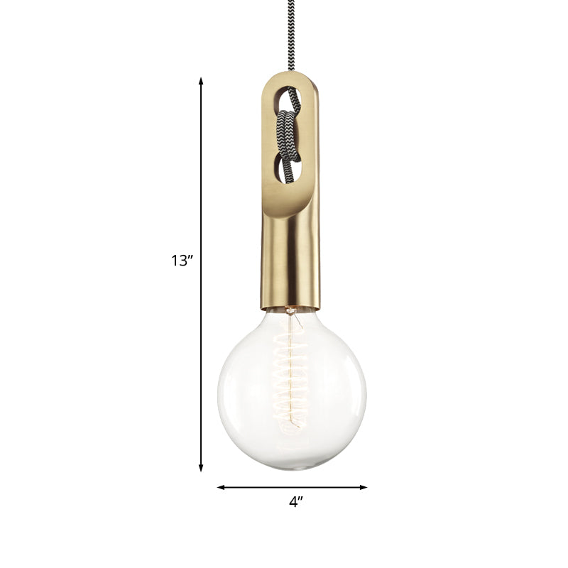 Gold Bulb Shape Suspension Light Vintage 1 Light Clear Glass Pendant Lamp with Hanging Rope