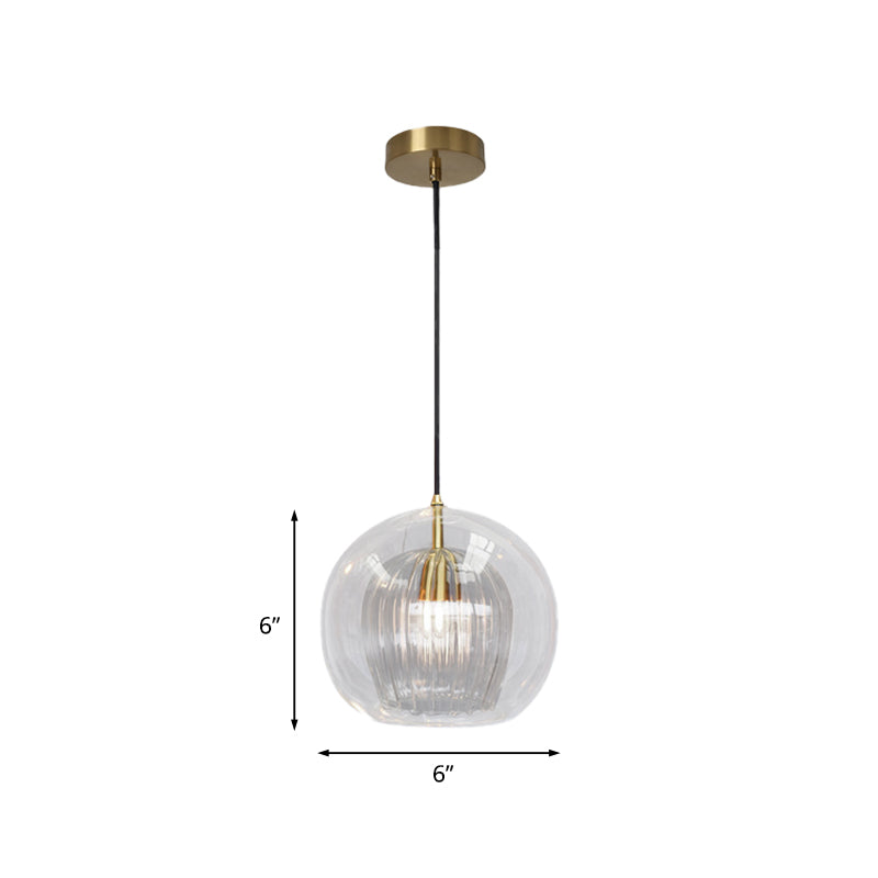 Global Clear Glass Mini Hanging Light Postmodern 1 Light Brass Suspension Lamp, 6"/10" Wide