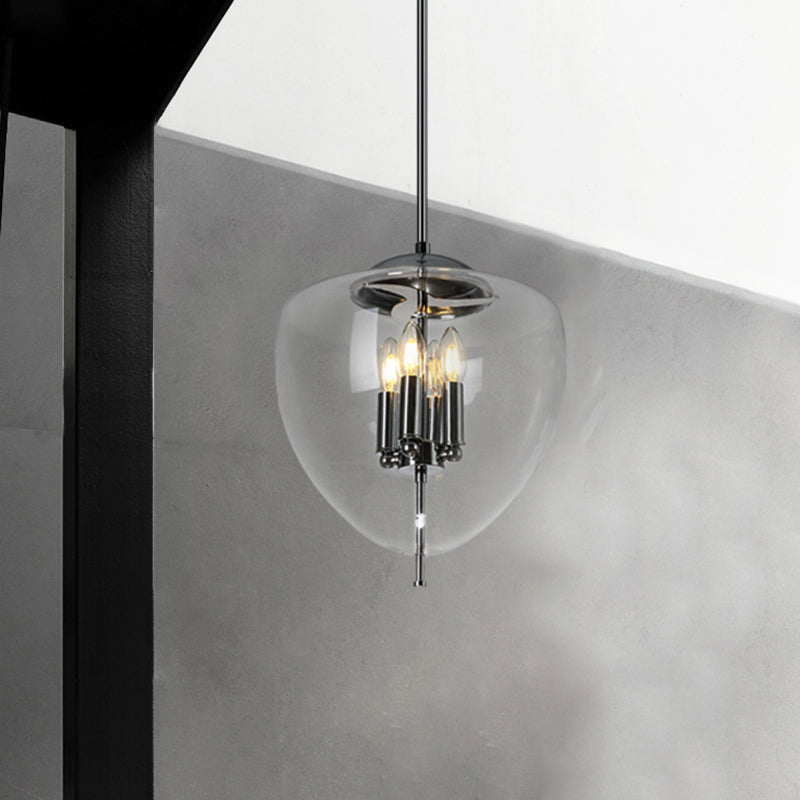 Chrom Finish Pfirsich Kronleuchter Beleuchtung Vintage 4 Lampenlampen klare Glasanhänger Deckenlampe