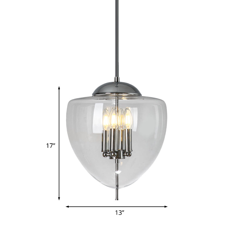 Chrome Finish Peach Chandelier Lighting Vintage 4 Bulbs Clear Glass Pendant Ceiling Lamp
