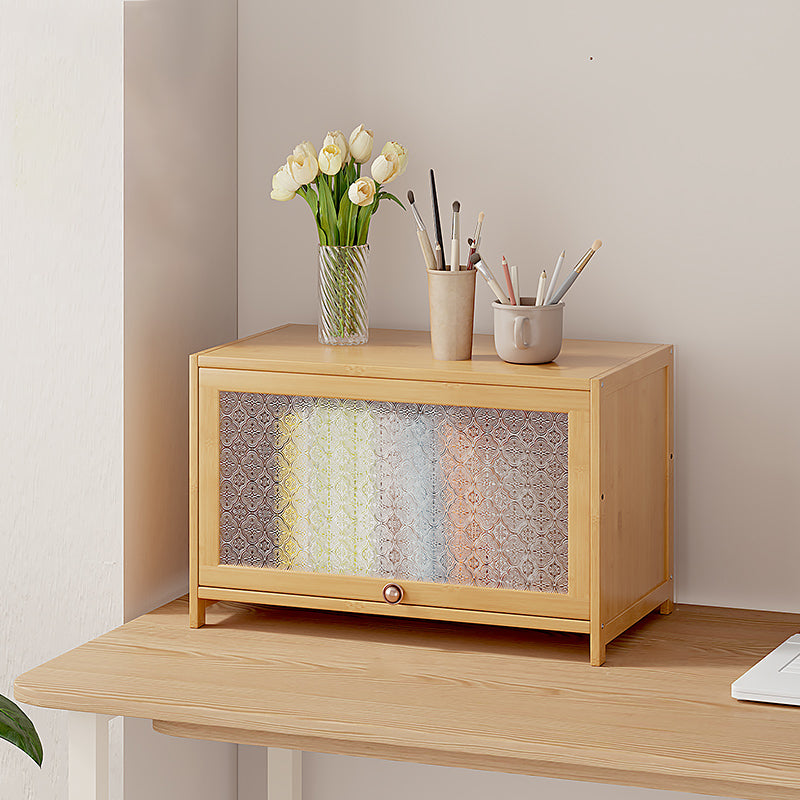 Contemporary Wood Accent Cabinet Rectangle Storage Cabinet with Glass Top