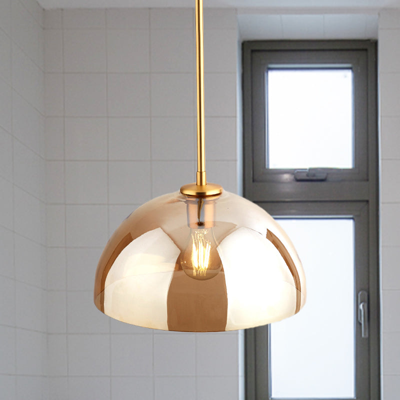 Gold Semicircle Pendant Light Kit Simple 1-Bulb Tan/Smoke Gray Mirror Glass Hanging Ceiling Lamp