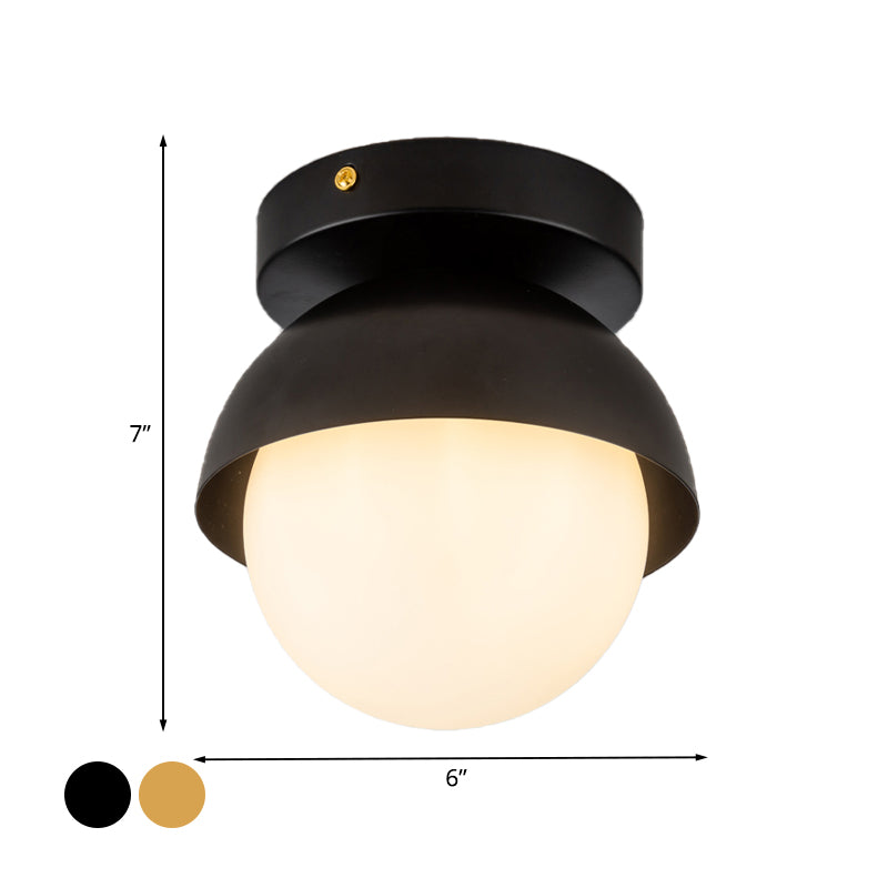 Plafonnier en métal demi-cercle monté sur poteau moderne à 1 lumière finition noir/or lampe encastrée pour hall d'entrée