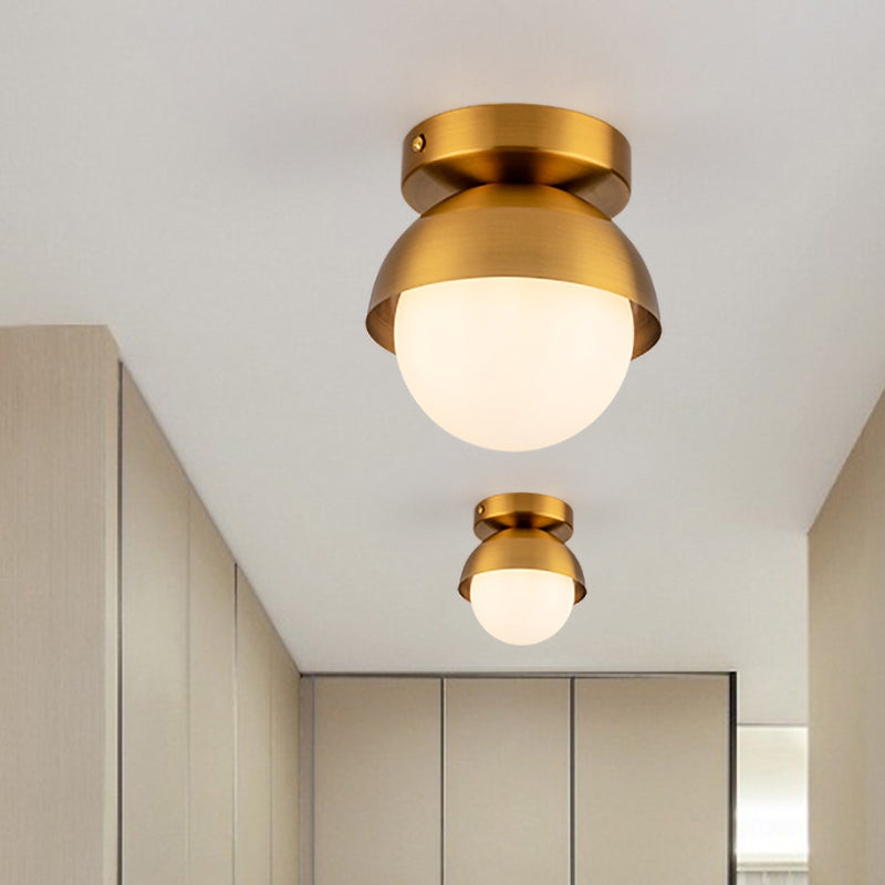 Plafonnier en métal demi-cercle monté sur poteau moderne à 1 lumière finition noir/or lampe encastrée pour hall d'entrée