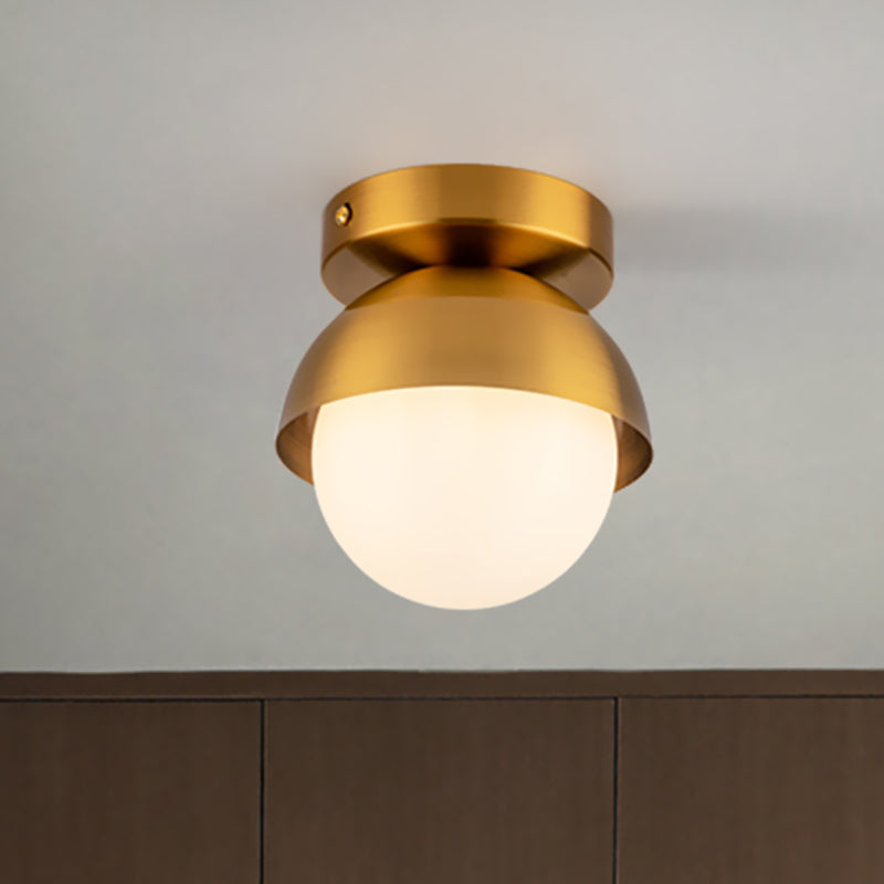 Plafonnier en métal demi-cercle monté sur poteau moderne à 1 lumière finition noir/or lampe encastrée pour hall d'entrée