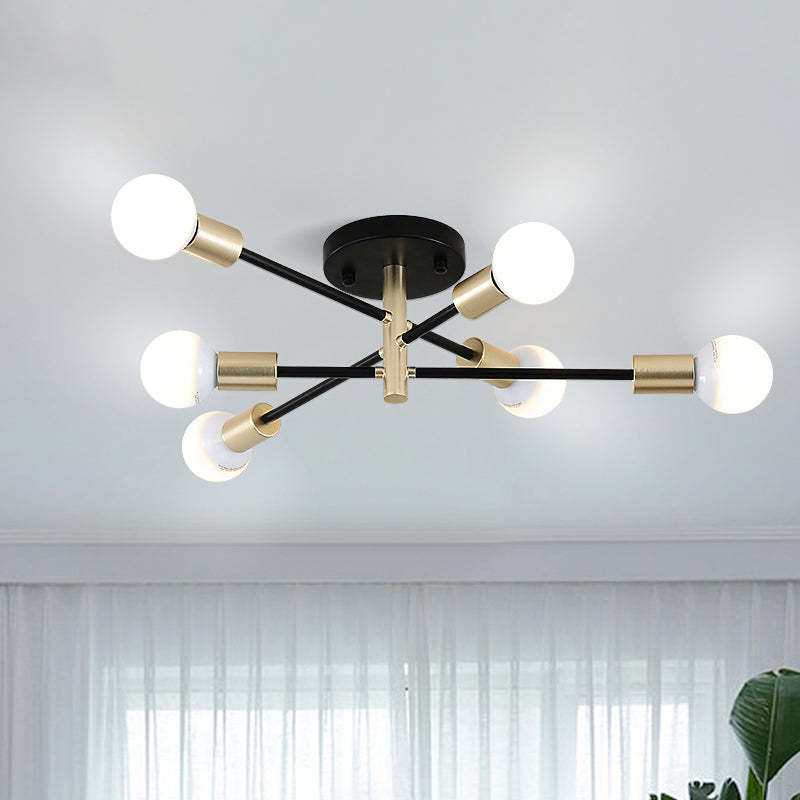 Semi-affleurant linéaire Spoutnik noir et or, lampe moderne à 4/6 têtes en métal montée sur table