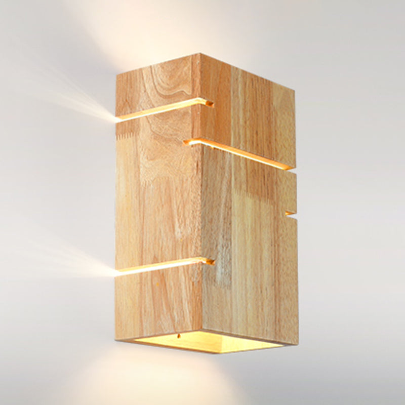 Wooden Shade Wall Lamp Modern Style Rectangle Shape Wall Mounted Lighting for Bedroom