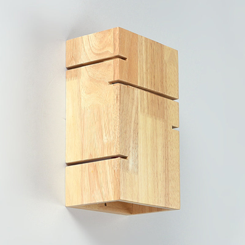 Wooden Shade Wall Lamp Modern Style Rectangle Shape Wall Mounted Lighting for Bedroom