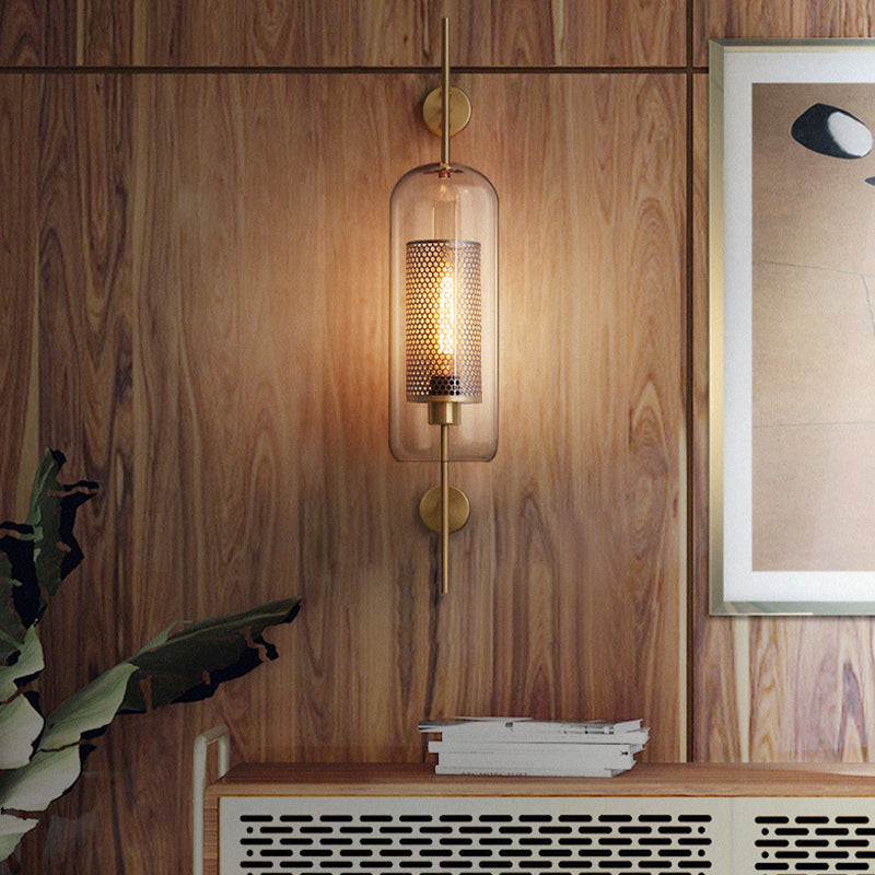 Iron Wall Armed Sconce Minimalist Clear Glass Shade Wall Lighting Fixture