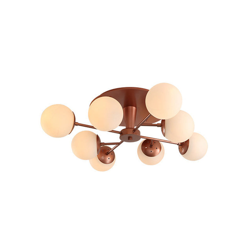 Silver/Rose Gold Finish Ball Semi-Flush Monte Modernist 8 luces de ópalo de vidrio cerca de la luz del techo