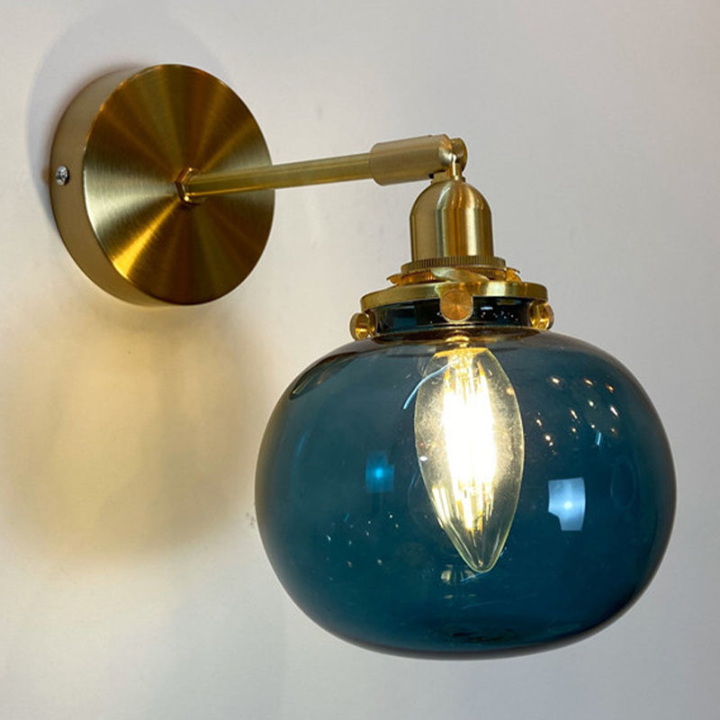 Metal Modern Wall Sconce Pumpkin Shape Vanity Lamp with Glass Shade for Bathroom