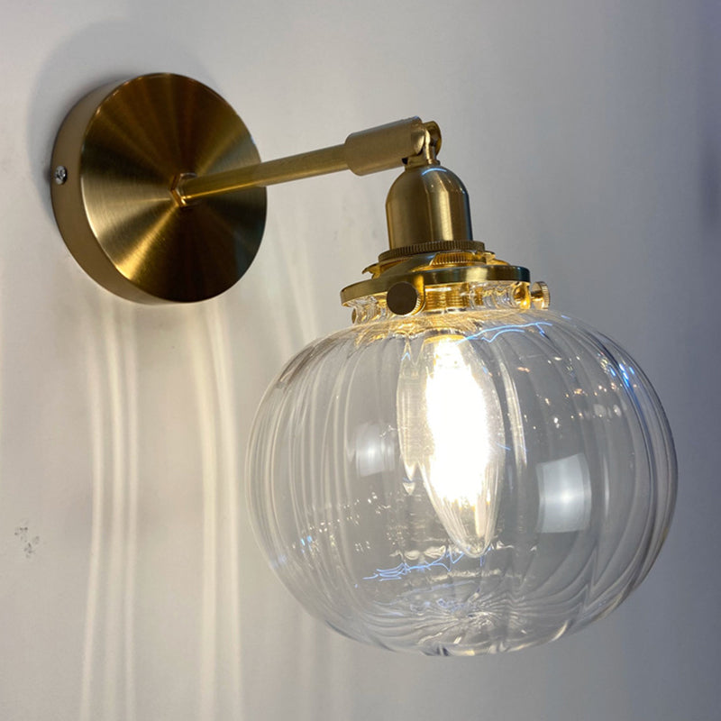 Metal Modern Wall Sconce Pumpkin Shape Vanity Lamp with Glass Shade for Bathroom