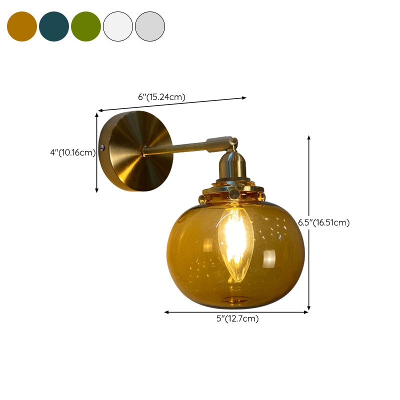 Metal Modern Wall Sconce Pumpkin Shape Vanity Lamp with Glass Shade for Bathroom