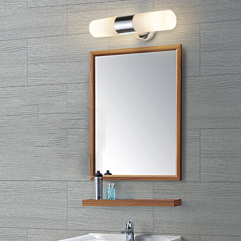 Cylinder Shape Vanity Lamp Modern Style Metal 2 Lights Bath Light in Sliver