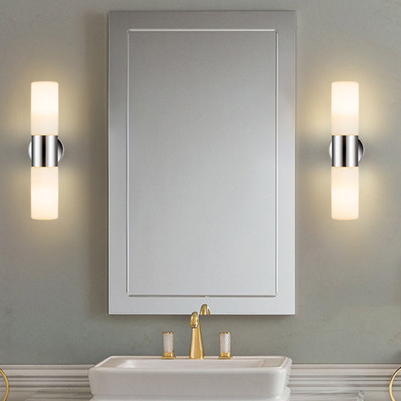 Cylinder Shape Vanity Lamp Modern Style Metal 2 Lights Bath Light in Sliver