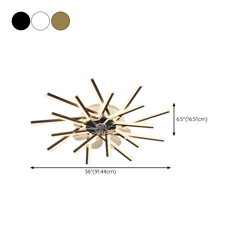 Linear Shape Metal Ceiling Fans Modern Style Multi Lights Flush Ceiling Fan