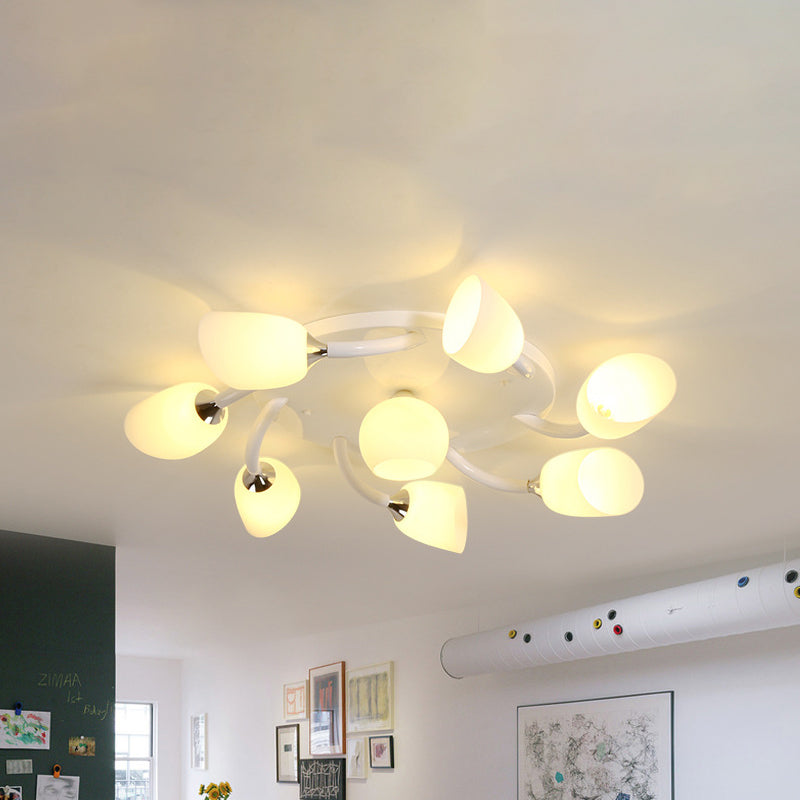 6/8 luci soggiorno semifulto semi moderno bianco a spirale a filo montato con tonalità di vetro opale tulipano