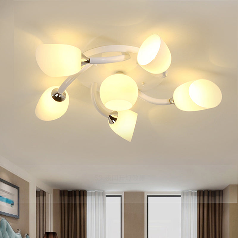 6/8 luci soggiorno semifulto semi moderno bianco a spirale a filo montato con tonalità di vetro opale tulipano