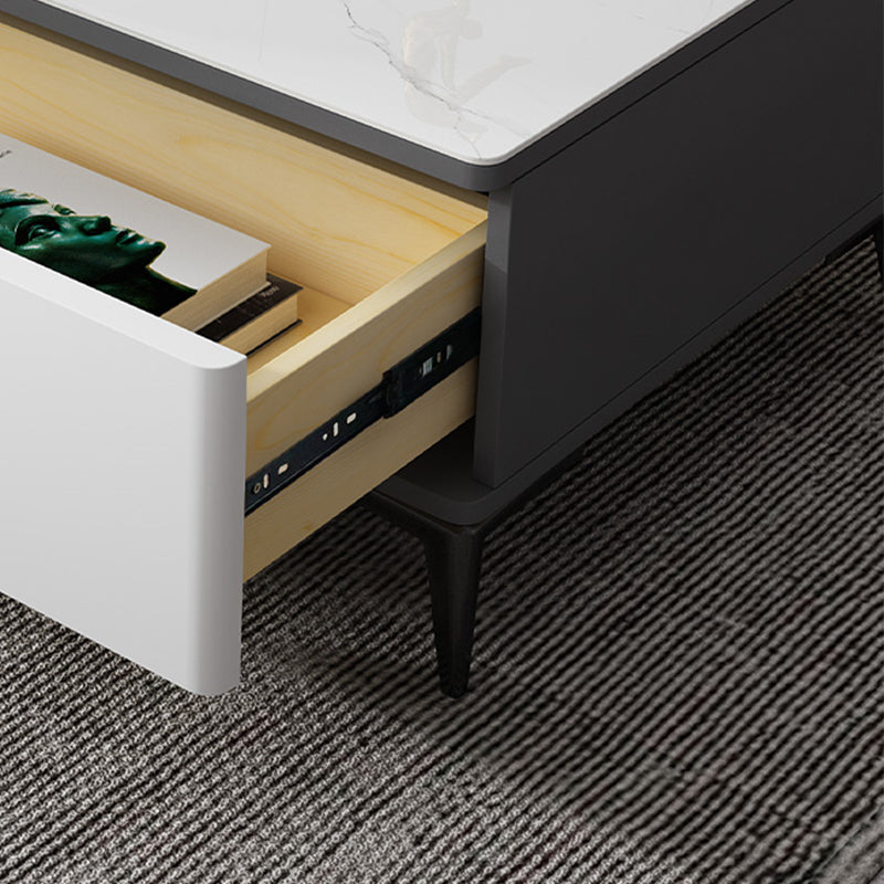 Stone 4 Legs Cocktail Table Rectangle Single Coffee Table with Drawer