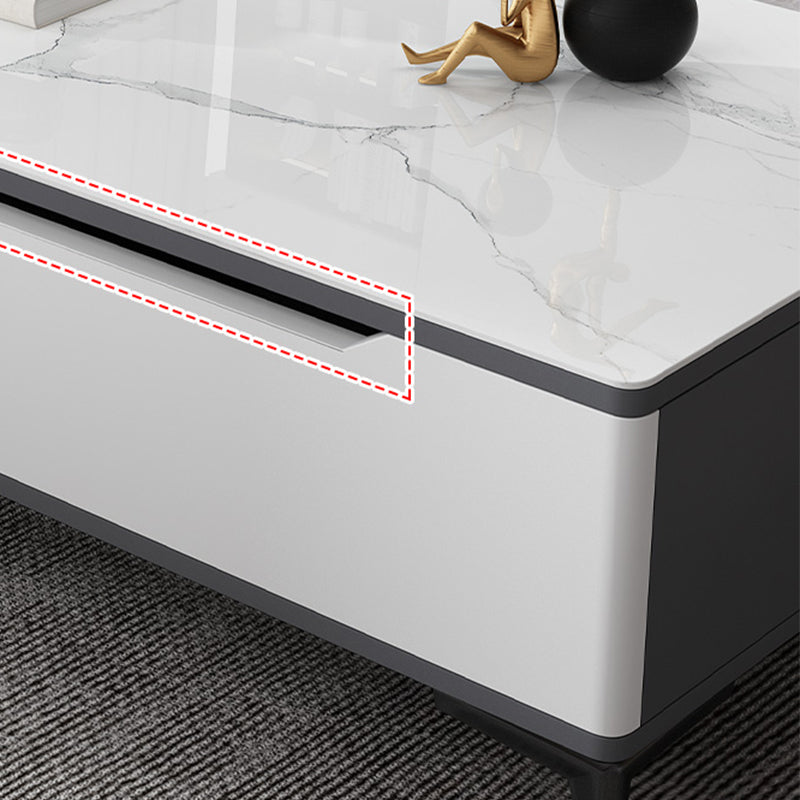 Stone 4 Legs Cocktail Table Rectangle Single Coffee Table with Drawer