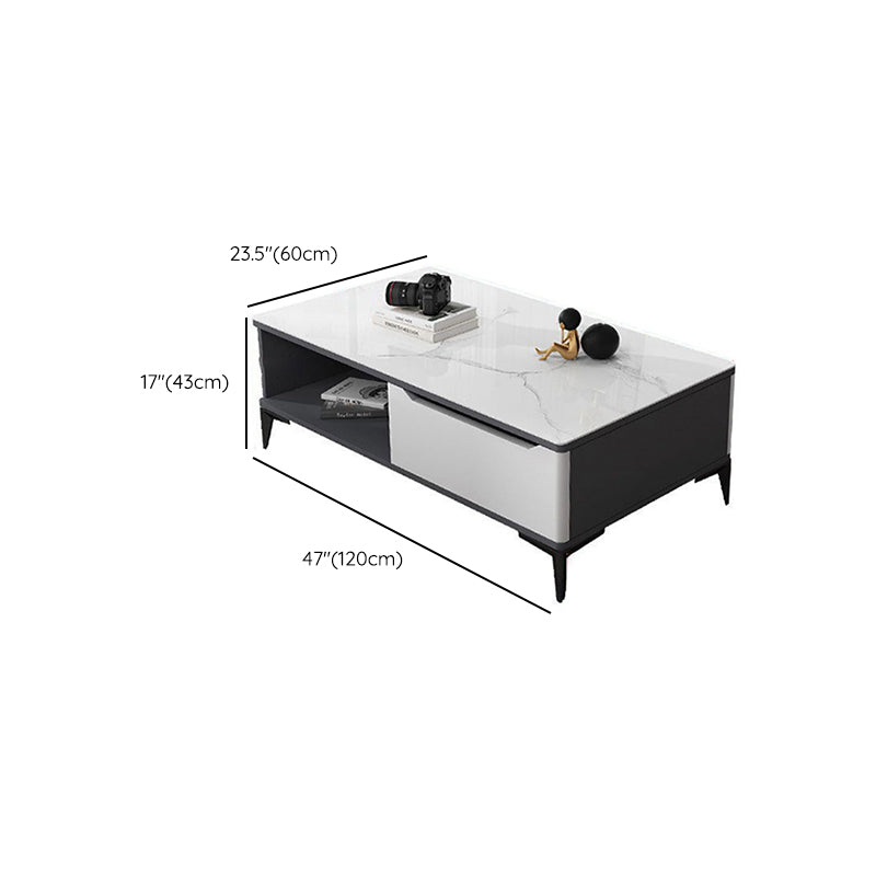 Stone 4 Legs Cocktail Table Rectangle Single Coffee Table with Drawer