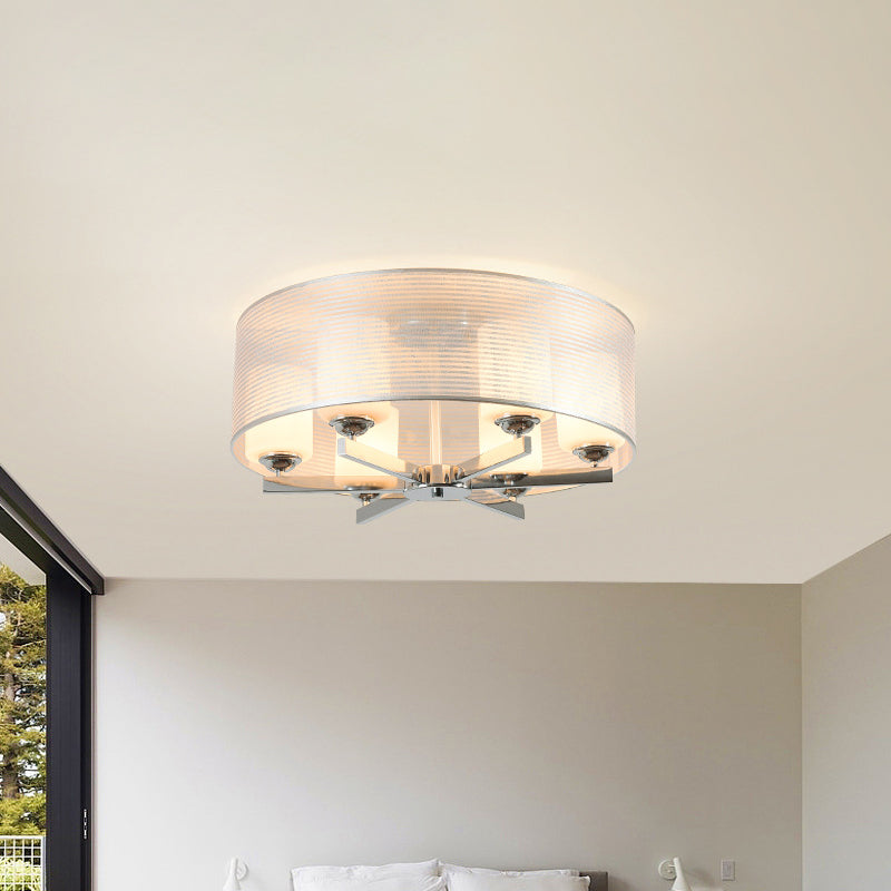 Drum semi-inbouwverlichting Minimalistisch wit glas 6-lichts chroom inbouwlamparmatuur met buiskap