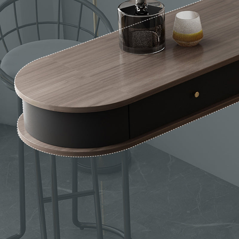 Ellipse Shape Bar Table Storable Table with Wine Holder for Living Room
