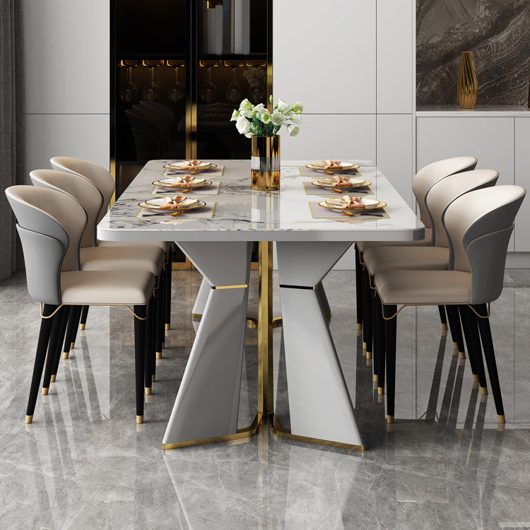 Modern Style Stone Furniture 5/7/9/11 Pcs Rectangle Shape Dinette Table with Dining Chair