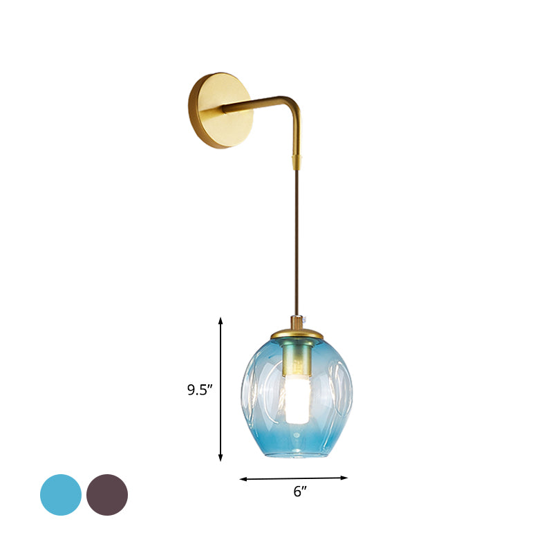 Post Modern 1 Light Wall Hanging Light Gold Tulip Wall Lamp Sconce with Blue/Smoke Gray Dimpled Glass Shade