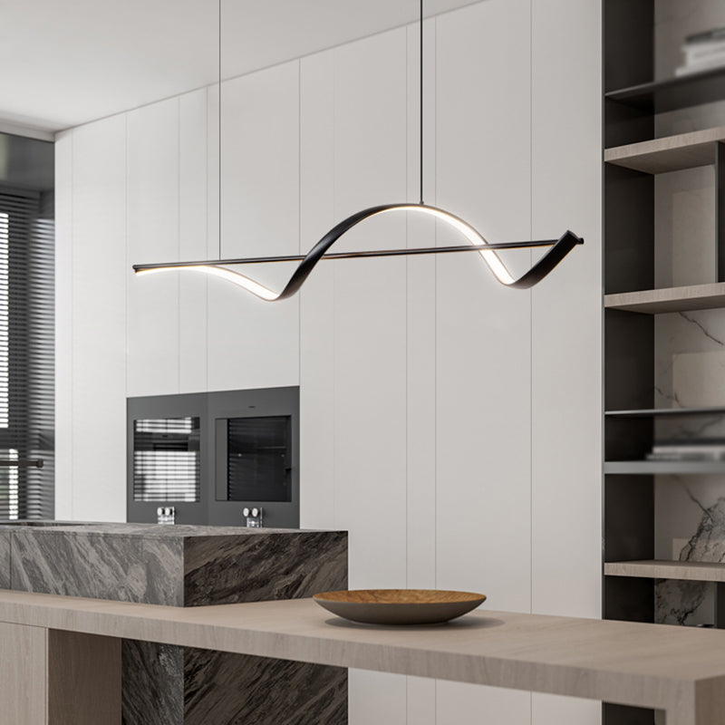 Modern LED Metal Pendant Light Linear Shape Island Light with Silicone Shade for Bedroom