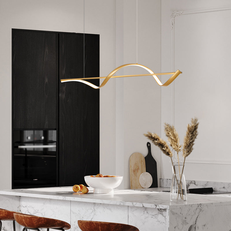 Modern LED Metal Pendant Light Linear Shape Island Light with Silicone Shade for Bedroom