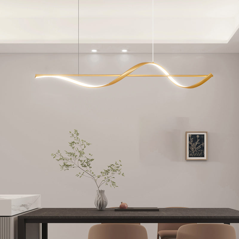 Modern LED Metal Pendant Light Linear Shape Island Light with Silicone Shade for Bedroom