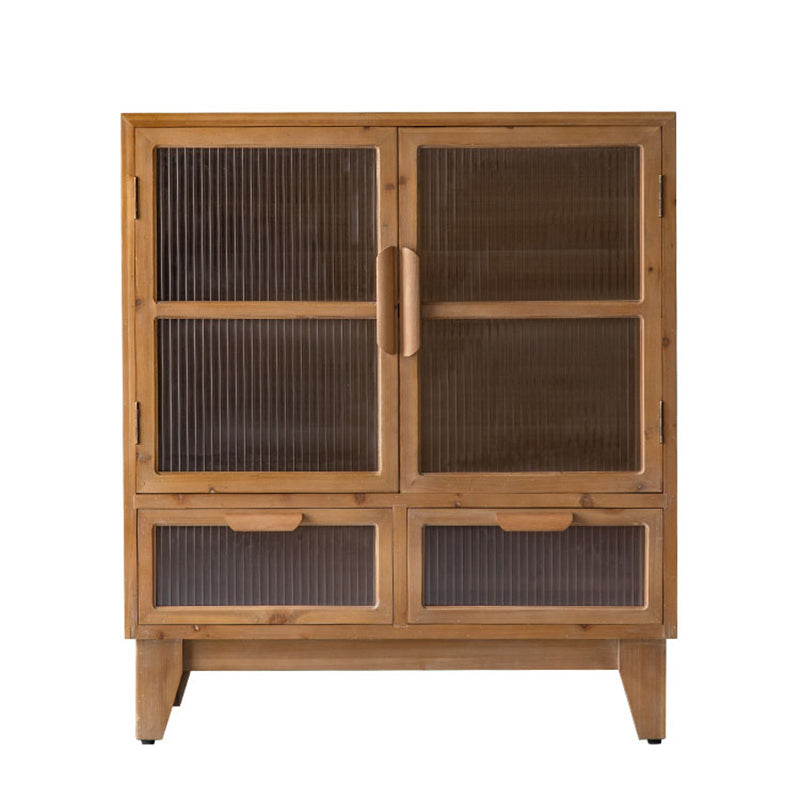 Traditional Solid Wood Display Stand Glass Doors Buffet Cabinet for Dining Room