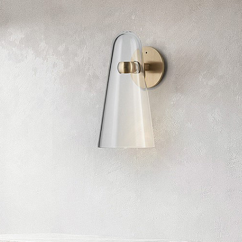1 Kopf Küchenwandhalterung Beleuchtung minimalistische Goldwandleuchte mit Kegel klarer Glasschatten