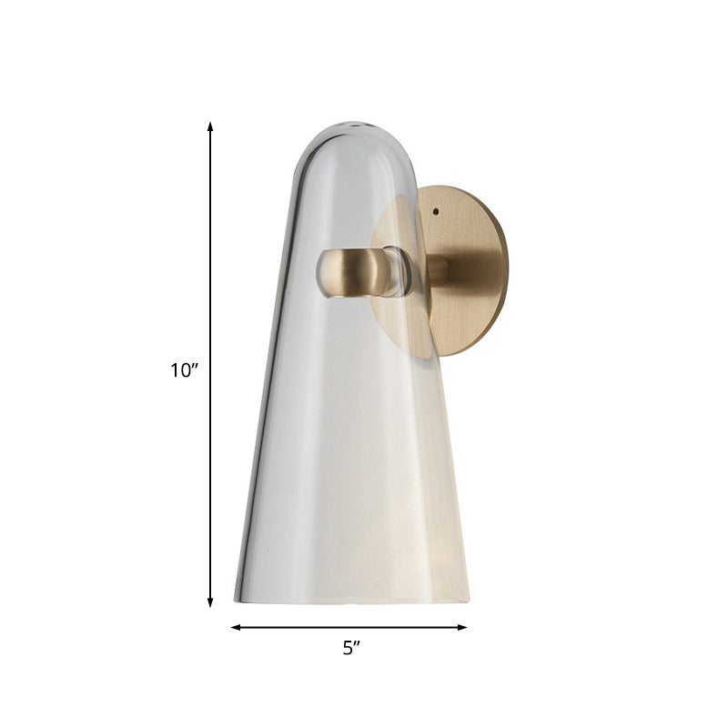 1 Kopf Küchenwandhalterung Beleuchtung minimalistische Goldwandleuchte mit Kegel klarer Glasschatten