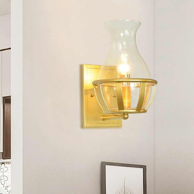 Vase Clear Glass Sconce Light Fixture Postmodern 1 Light Gold Wall Mounted Lamp with Basket Base
