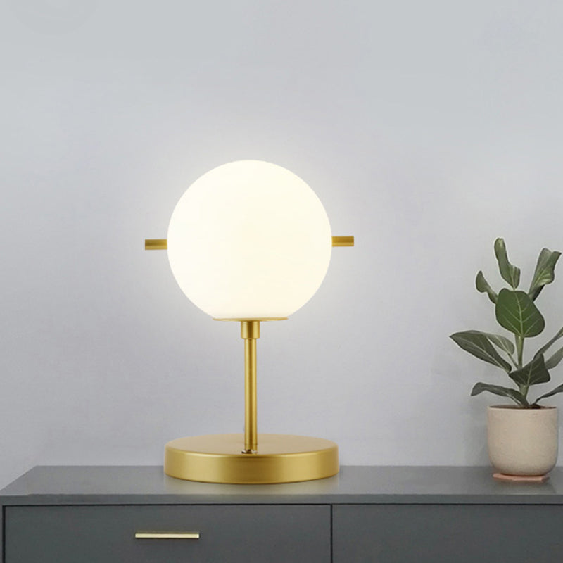 Post-Modern Spherical Night Table Light White Glass 1 Head Bedside Desk Lamp in Gold