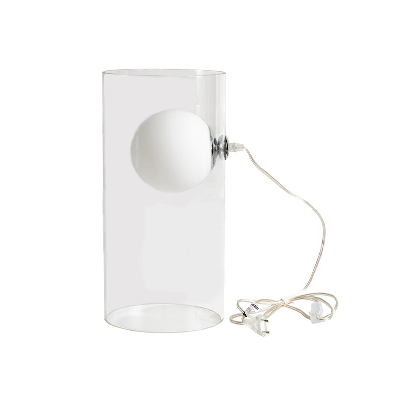 Cylindrical Living Room Table Light Clear Glass 1-Light Minimalism Nightstand Lamp with Plug In Cord