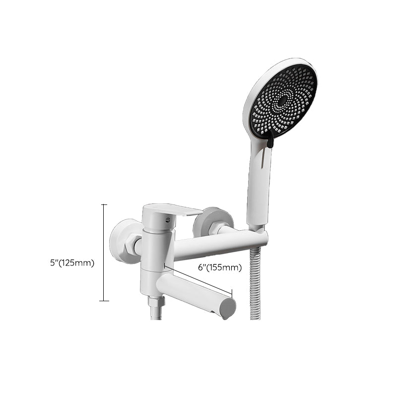 White Bath Faucet Trim Single Lever Handle Swivel Spout Wall-Mounted Handshower Tub Filler