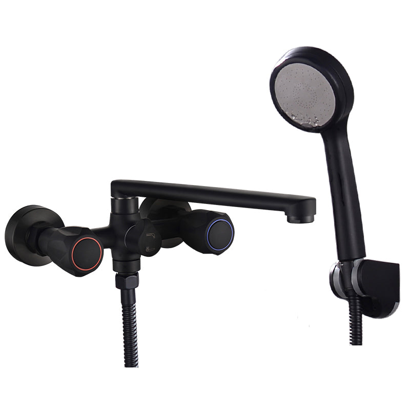 Modern Tub Faucet Trim Black Wall Mounted Swivel Spout with Handheld Shower