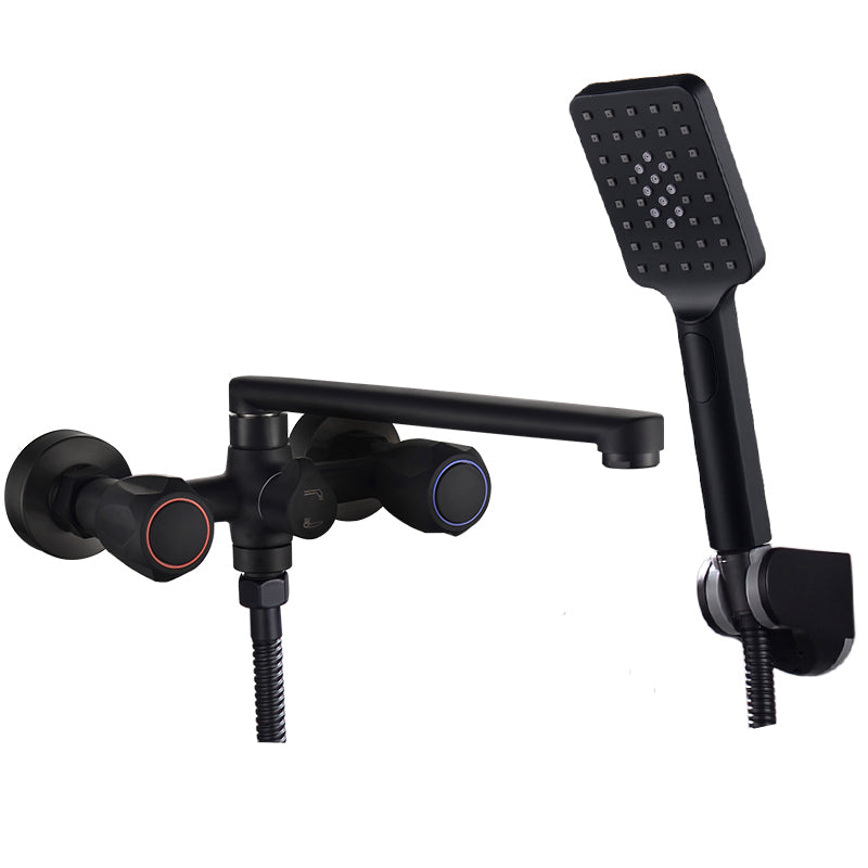 Modern Tub Faucet Trim Black Wall Mounted Swivel Spout with Handheld Shower