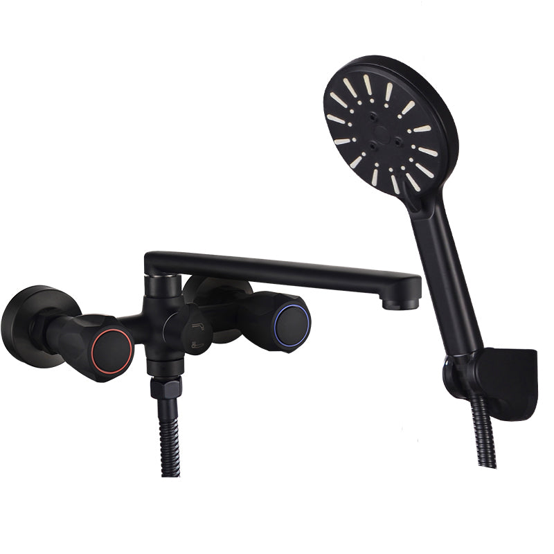 Modern Tub Faucet Trim Black Wall Mounted Swivel Spout with Handheld Shower